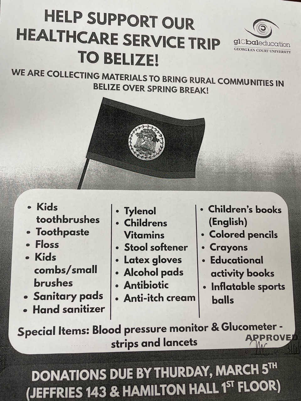 Belize donation flyer